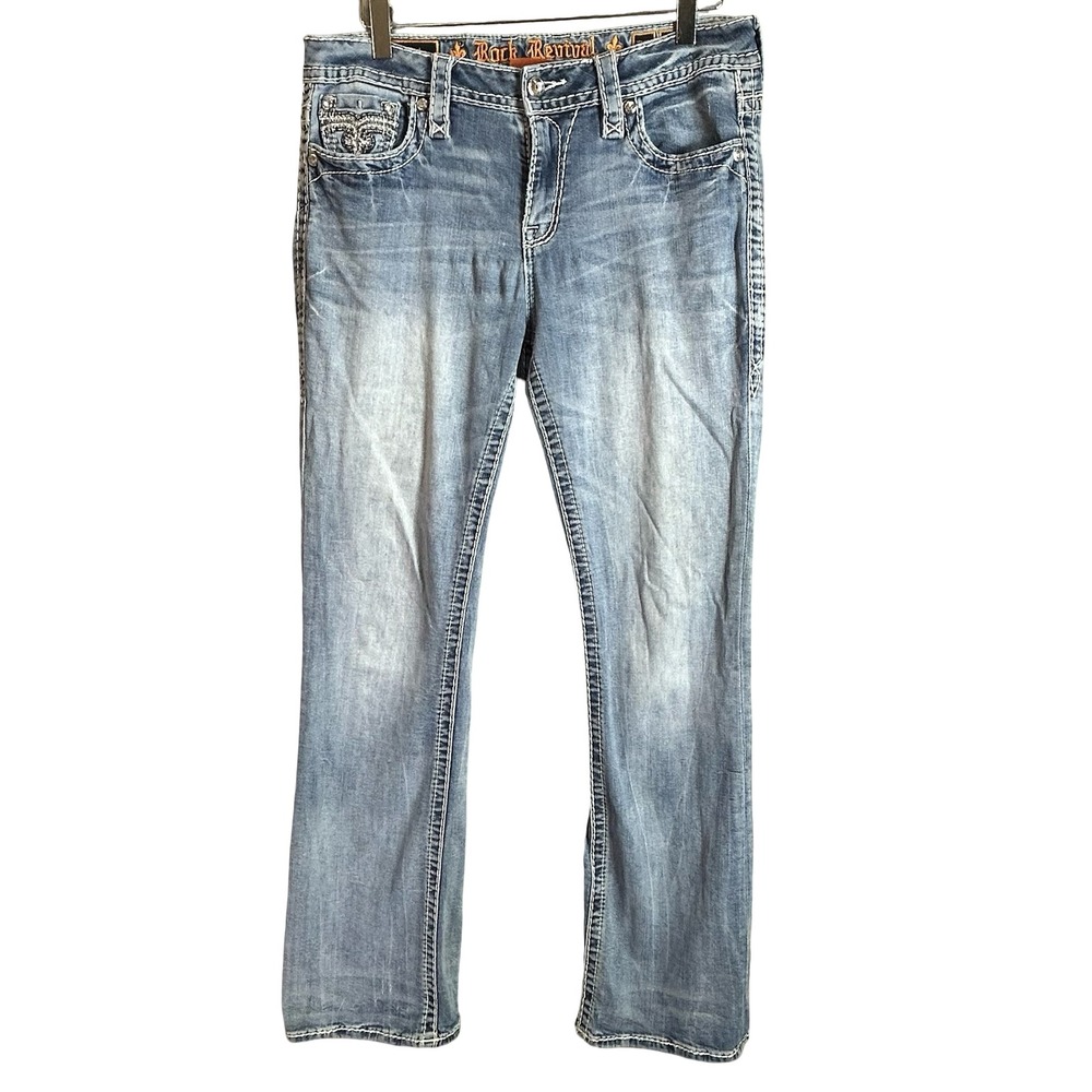 Rock Revival Arda Easy Boot Blue Jeans Light Wash Embellished Size 29 Bootcut